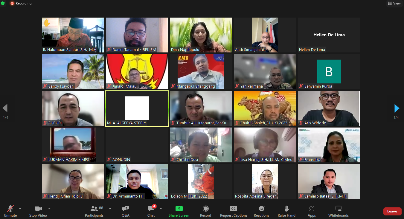 Perkumpulan IKA MIH UKI Gelar Webinar, Restorative Justice di Indonesia